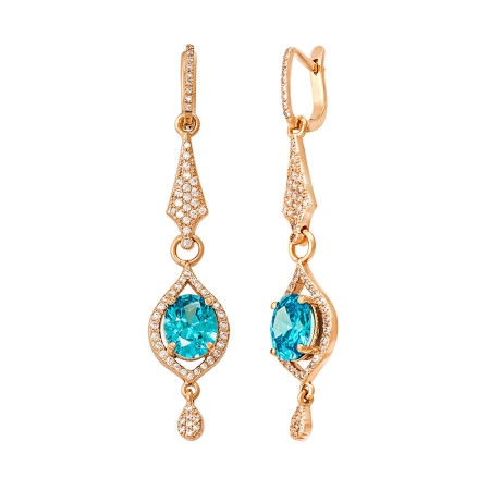 Серьги золотые с аквамарином и фианитами 103-0200Акв