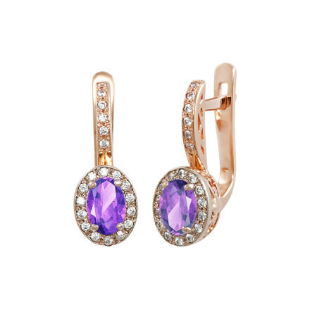 Сережки золоті з аметистом та фіанітами 103-0208Ам