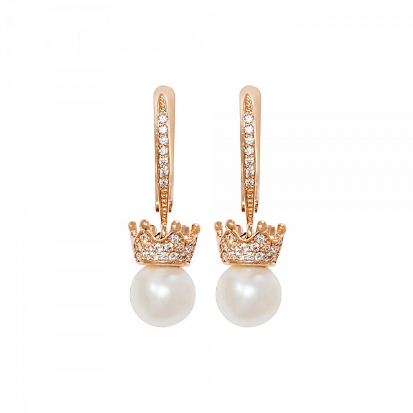 Сережки золоті з перлами і фіанітами 103-0226