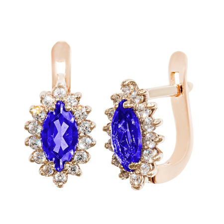 Серьги золотые с сапфиром и фианитами 303-0149Сп