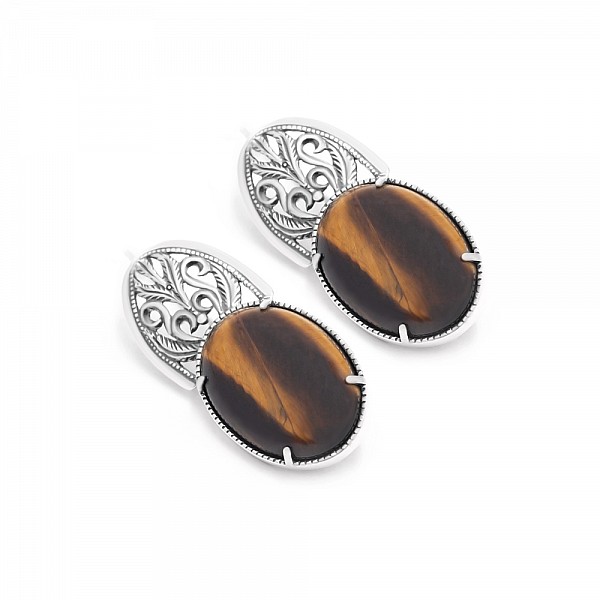Сережки срібні з тигровим оком 2681