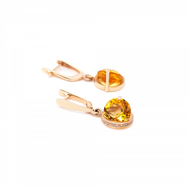 Сережки золоті з цитрином та фіанітами С186Ц