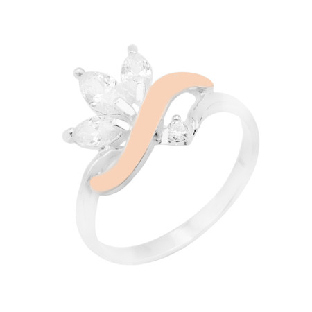 Кольцо серебряное с золотыми вставками и фианитами 182