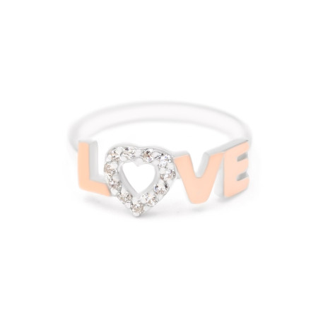Каблучка срібна з золотими вставками та фіанітами Love 220