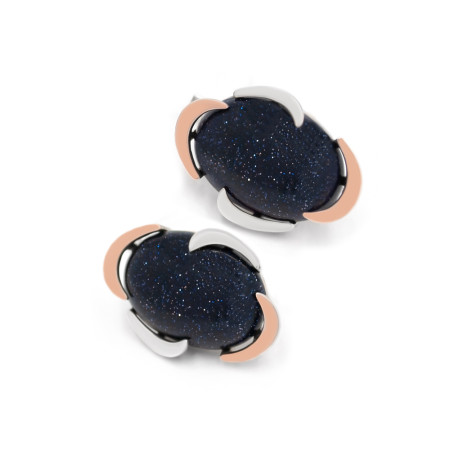 Серьги серебряные с золотыми вставками и авантюрином 198Ав