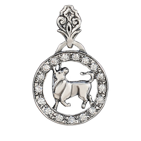 Підвіска срібна Знак Зодіаку Тілець з фіанітами 2П008зчТ