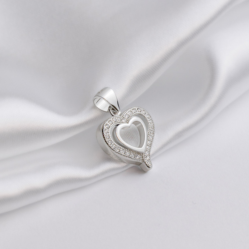 Підвіска срібна з фіанітами Сердечко 2ПС25/1