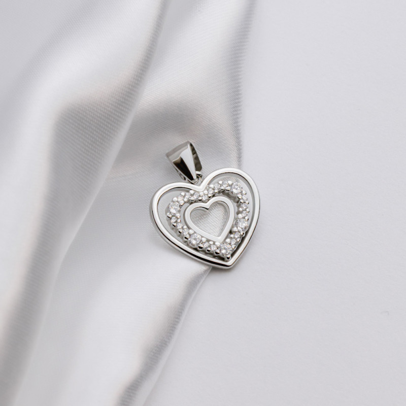 Підвіска срібна з фіанітами Сердечко 2ПС25/2