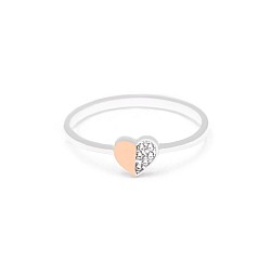 Каблучка срібна з золотими вставками та фіанітами Сердечко 048