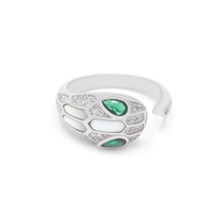 Каблучка срібна з перламутром та фіанітами Змія 2КБГз25/1п