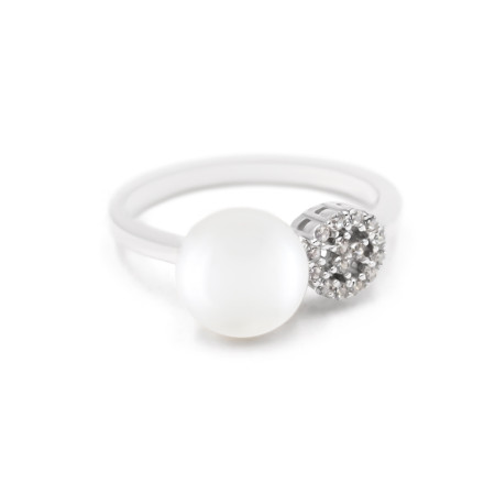 Каблучка срібна з перлиною та фіанітами 2КЖ24/21