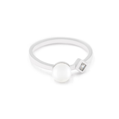 Каблучка срібна з перлиною та фіанітом 2КЖ24/28