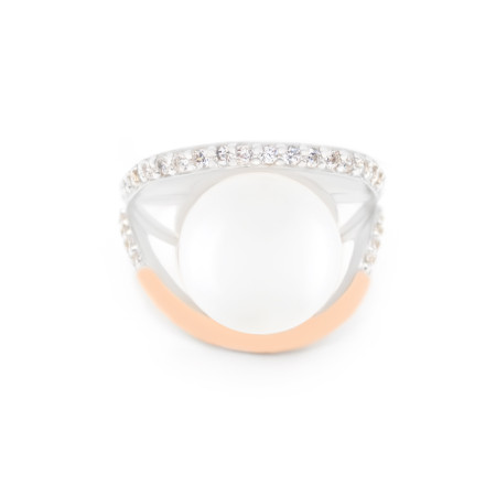 Каблучка срібна з золотими вставками, перлами та фіанітами 2щк482ж