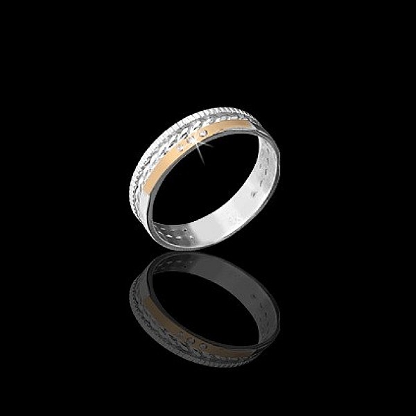 Кольцо серебряное с золотыми вставками и фианитами 2щк606