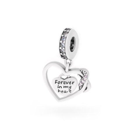 Підвіска-шарм срібна з фіанітами Назавжди в моєму серці / Forever in my heart 2Ш25/12
