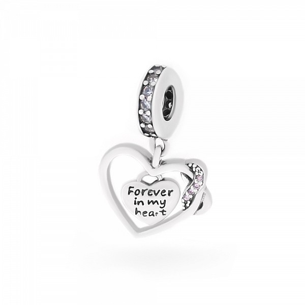 Підвіска-шарм срібна з фіанітами Назавжди в моєму серці / Forever in my heart 2Ш25/12
