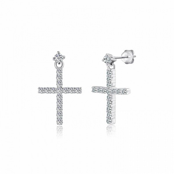 Сережки-пусети (гвоздики) срібні з фіанітами Хрести С2Ф/1001