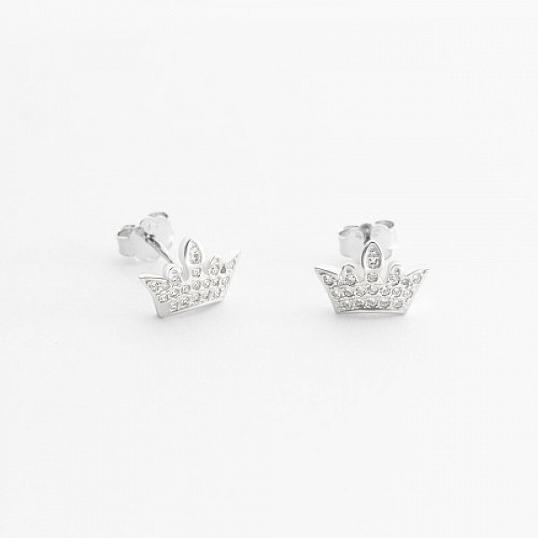 Сережки-пусети срібні з фіанітами Корони С2Ф/1093
