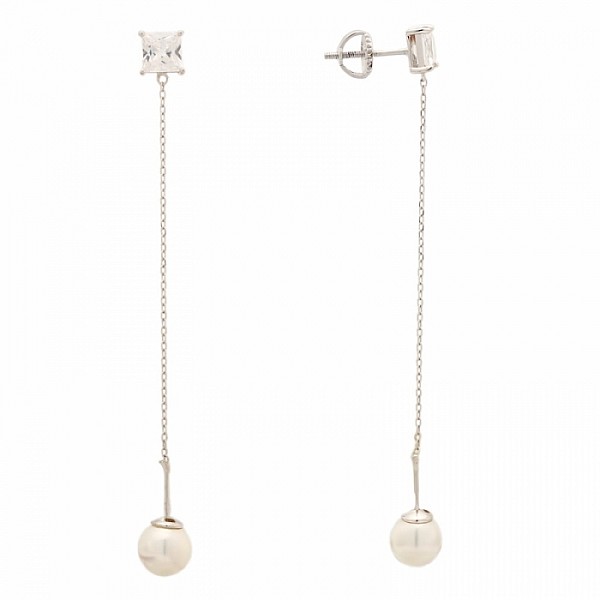 Сережки-пусети (гвоздики) срібні з перлами і фіанітами С2ФЖ/856