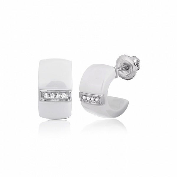Сережки-пусети (гвоздики) срібні з керамікою та фіанітами С2ФК1/1001