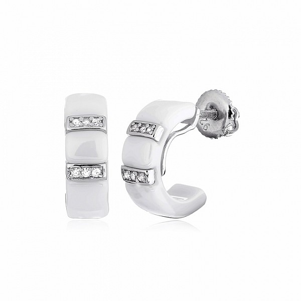 Сережки-пусети (гвоздики) срібні з керамікою та фіанітами С2ФК1/1002