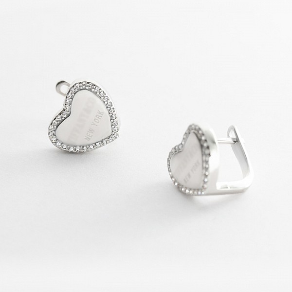 Сережки срібні з фіанітами Сердечка СК2Ф/1098