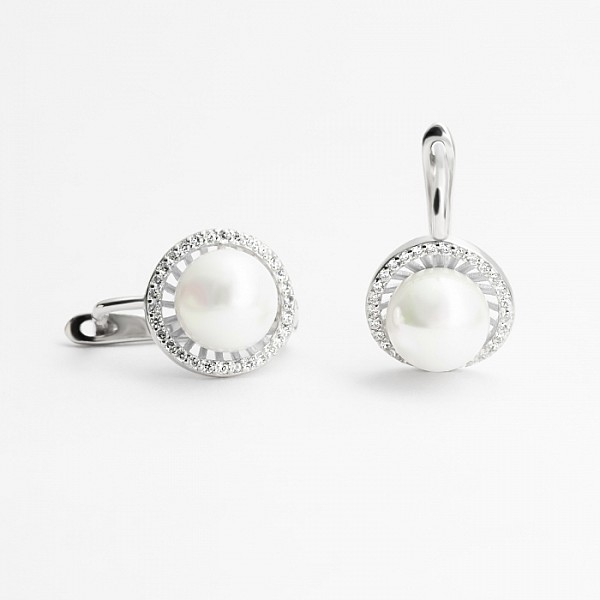 Сережки срібні з перлами і фіанітами СК2ФЖ/1116