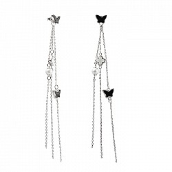 Сережки-пусети (гвоздики) срібні з оніксом, перламутром та перлами СК2ОПЖ/1104