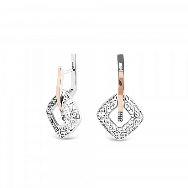 Сережки срібні з золотими вставками та фіанітами 710С