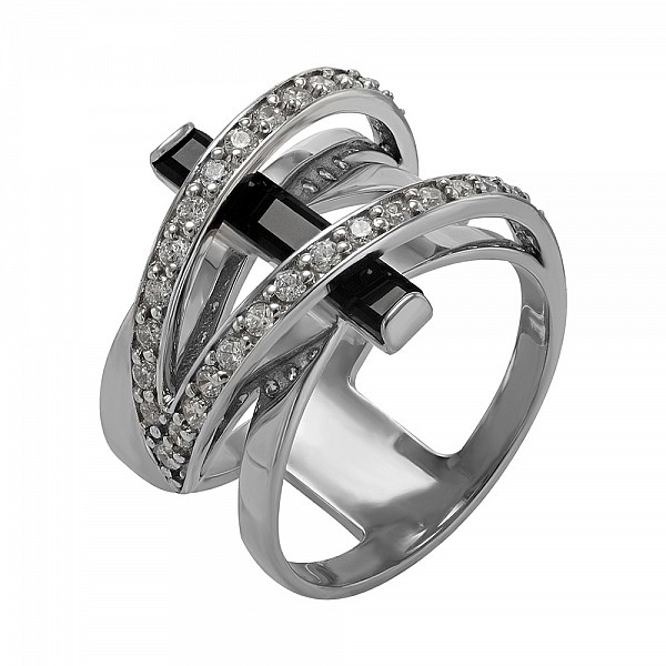 Кольцо серебряное с агатом и фианитами 379602С