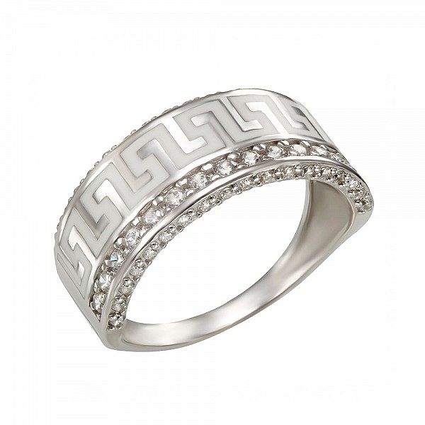 Кольцо серебряное с эмалью и фианитами 380158А