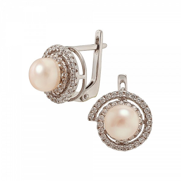 Сережки срібні з перлами та фіанітами 420260С