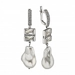 Сережки срібні з барочними перлами та фіанітами 420642С