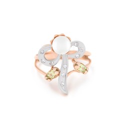 Каблучка золота з перлиною, хризолітом та фіанітами 11042