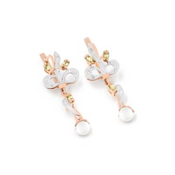 Серьги золотые с жемчугом, хризолитом и фианитами 12026