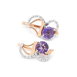 Серьги золотые с аметистом и фианитами 12151