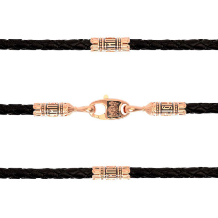 Шкіряний шнурок з золотими вставками к1к624-п-3,0-2