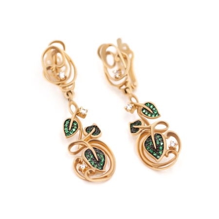 Серьги золотые с фианитами Веточки ММ2564