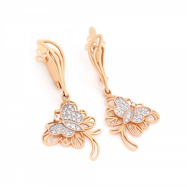 Сережки золоті з фіанітами Метелики НН2604 
