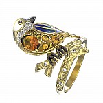 Кольцо из желтого золота «Птичка» с сапфиром, фианитами, эмалью и цитрином Т3-1453-1-6