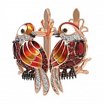 Сережки з червоного золота «Пташки» з гранатом, емаллю та фіанітами ТЗ-2665-2-4