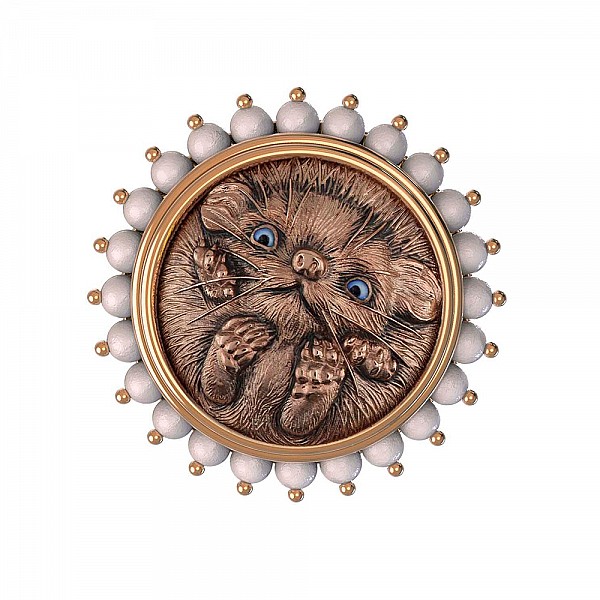 Кольцо из красного золота «Ёжик» с жемчугом и эмалью ТП1-1475-2