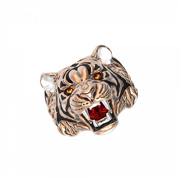 Перстень з червоного золота «Тигр» з емаллю ТП1427-2