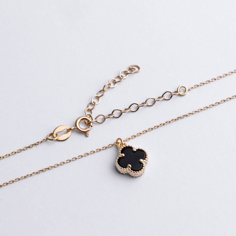 Колье золотое с ониксом Клевер 1КВКМ7о