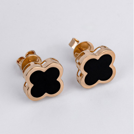 Сережки-пусети (гвоздики) золоті з емаллю Конюшини 1СВК2ем
