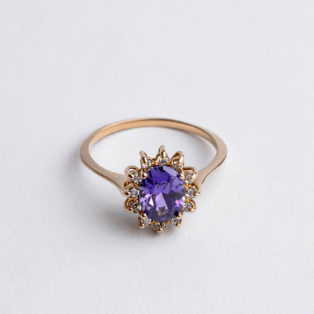Кольцо золотое с аметистом и фианитами 1К005Ам