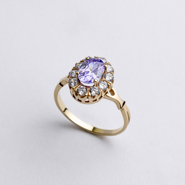 Каблучка золота з аметистом та фіанітами 1К073Ам