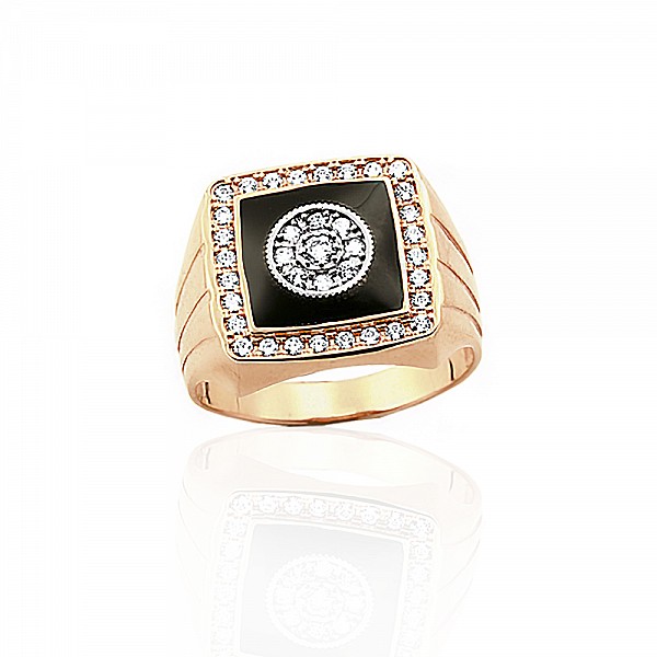 Перстень золотий з емаллю та фіанітами 1ПЧ115