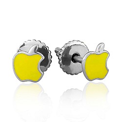 Сережки-пусети (гвоздики) срібні з емаллю Яблука СВ1599.4