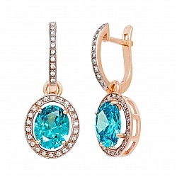 Серьги золотые с аквамарином и фианитами 103-0241Акв